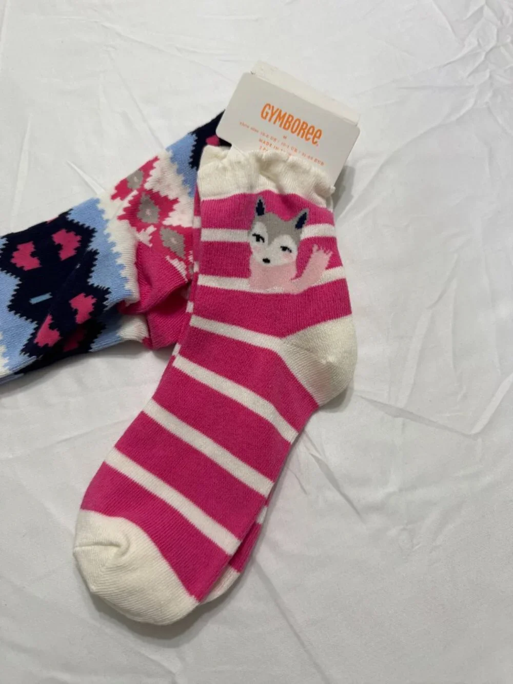 Gymboree Pink Fox Print Socks (2 Pairs) Girls Medium